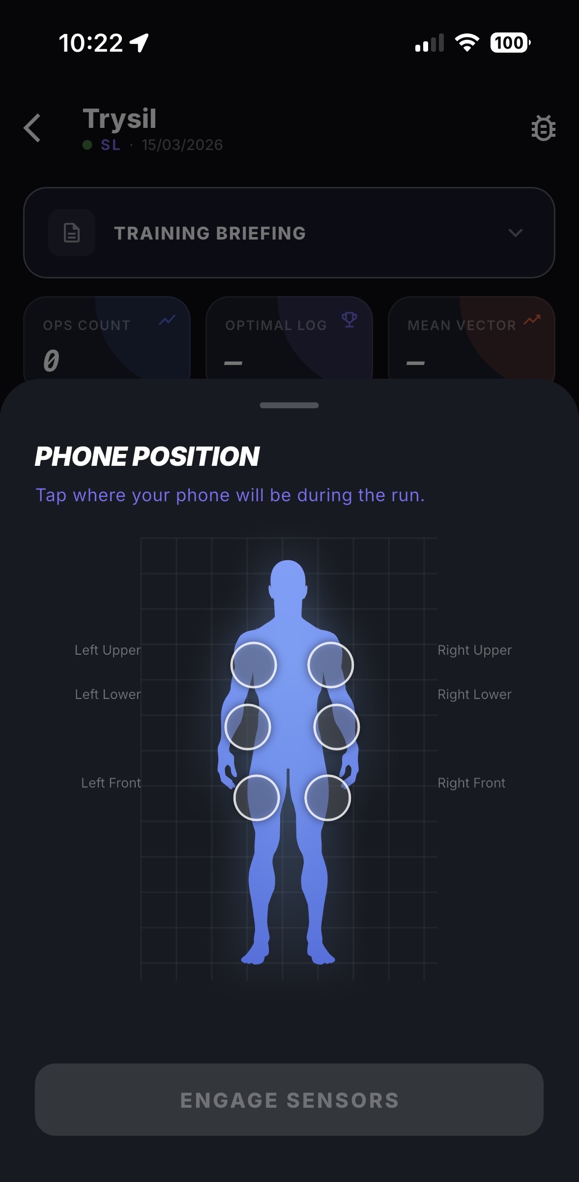 Phone Position — select where you carry your phone